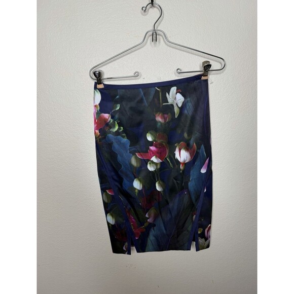 Ted Baker NEW NWT Grettia Pencil Skirt Blue Floral Orchid Print Women's Size 0-2 - Picture 3 of 11